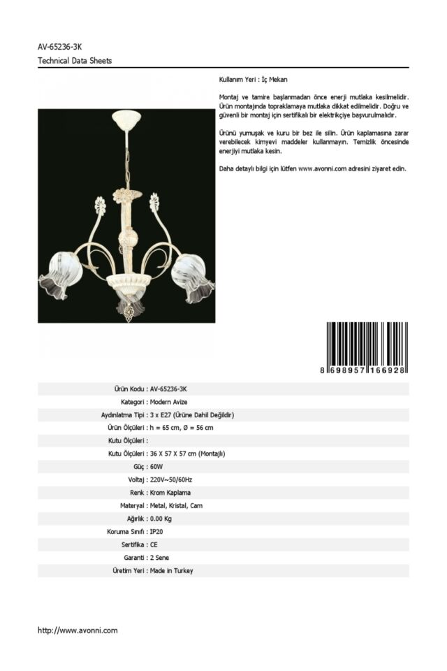 Sırma Modern Avize E27 36W 56cm Metal Krom Dorbien-AV-65236-3K