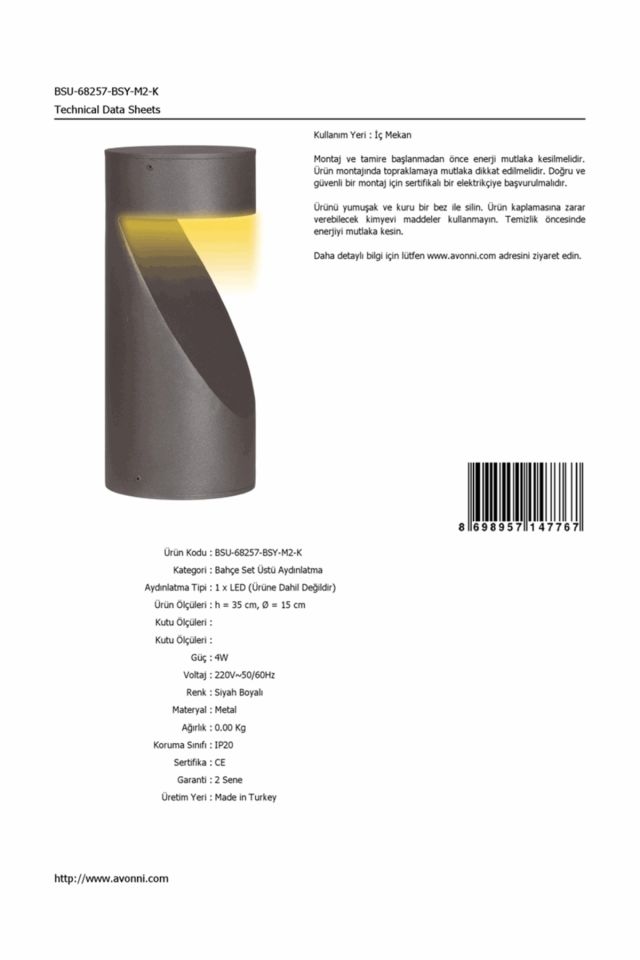 Bahçe Set Üstü Aydınlatma LED 4W 15cm Alüminyum Profil Siyah Dorbien-BSU-68257-BSY-M2-K