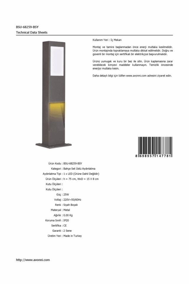 Bahçe Set Üstü Aydınlatma LED 25W 15x8cm Alüminyum Profil Siyah Dorbien-BSU-68259-BSY