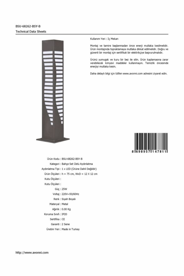 Bahçe Set Üstü Aydınlatma LED 25W 12x12cm Alüminyum Profil Siyah Dorbien-BSU-68262-BSY-B