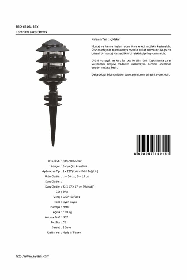 Bahçe Bollard E27 12W 15cm ABS Siyah Dorbien-BBO-68161-BSY