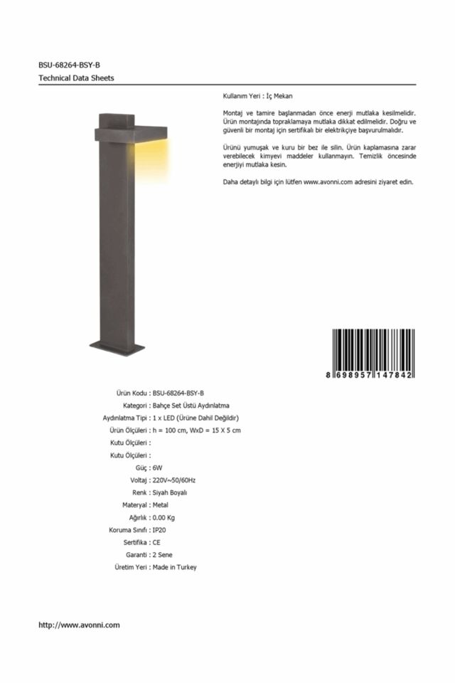 Bahçe Set Üstü Aydınlatma LED 6W 15x5cm Alüminyum Profil Siyah Dorbien-BSU-68264-BSY-B