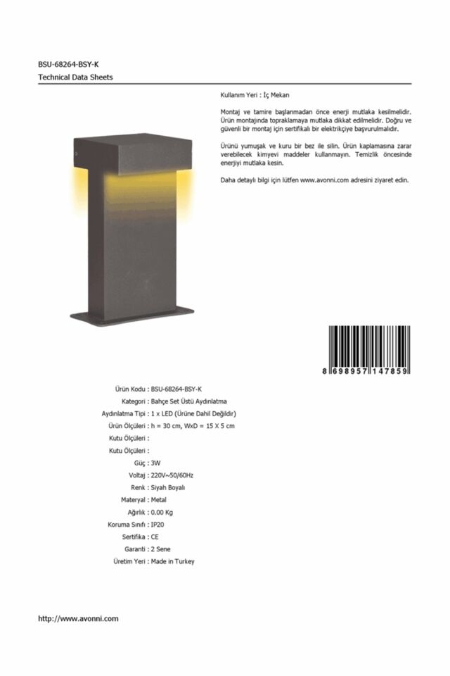 Bahçe Set Üstü Aydınlatma LED 3W 15x5cm Alüminyum Profil Siyah Dorbien-BSU-68264-BSY-K