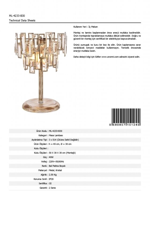 Şat Abajur E14 18W 30cm Metal Bal Patina Avonni-ML-4233-B30