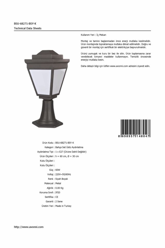 Bahçe Set Üstü Aydınlatma E27 12W 30cm Alüminyum Profil Siyah Dorbien-BSU-68271-BSY-K