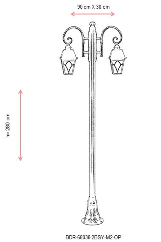 Bahçe Direkleri E27 24W 90x30cm Alüminyum Siyah Dorbien-BDR-68038-2BSY-M2-OP