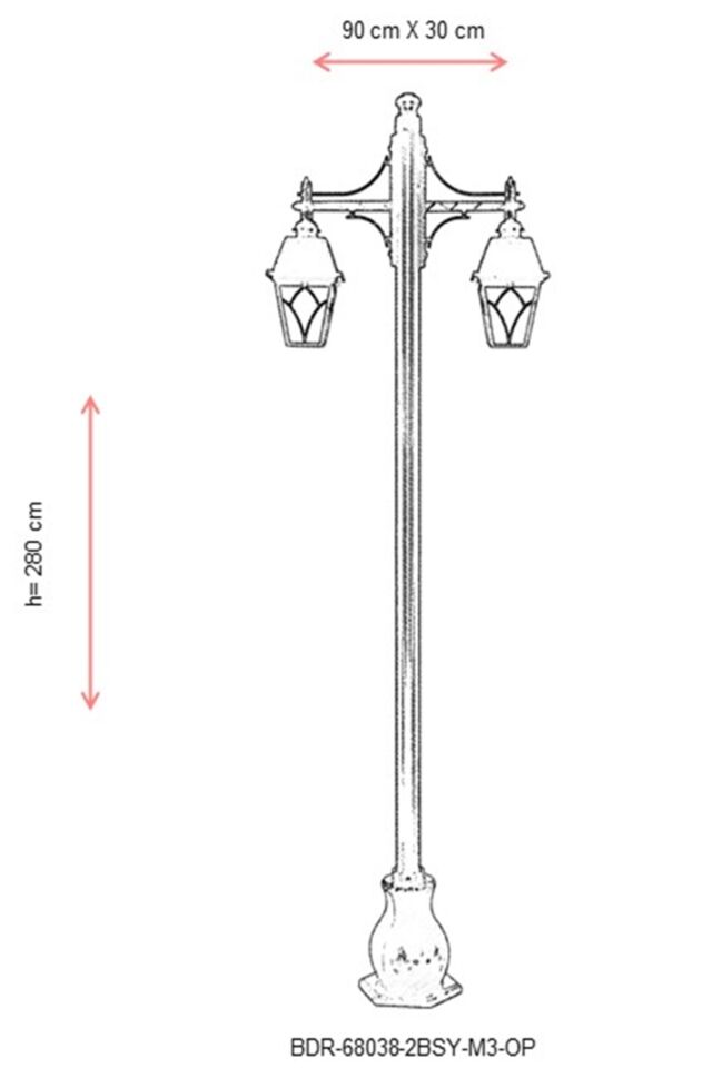 Bahçe Direkleri E27 24W 90x30cm Alüminyum Siyah Dorbien-BDR-68038-2BSY-M3-OP