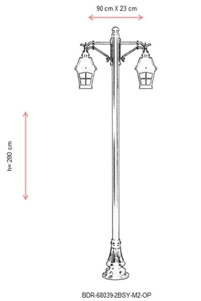 Bahçe Direkleri E27 24W 90x23cm Alüminyum Siyah Dorbien-BDR-68039-2BSY-M2-OP