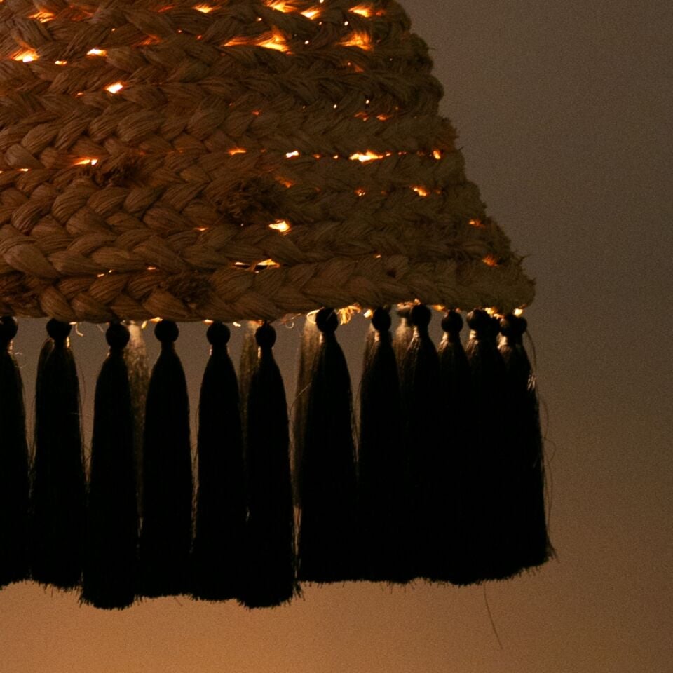 Yaz Güneşi Modern Avize E27 12W 35cm Rafya Doğal/Siyah Dorbien-SLR-8046