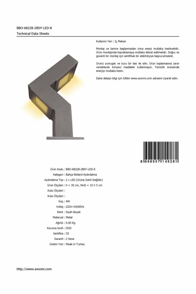 Bahçe Bollard LED 4W 10x5cm Alüminyum Profil Siyah Dorbien-BBO-68228-2BSY-LED-K