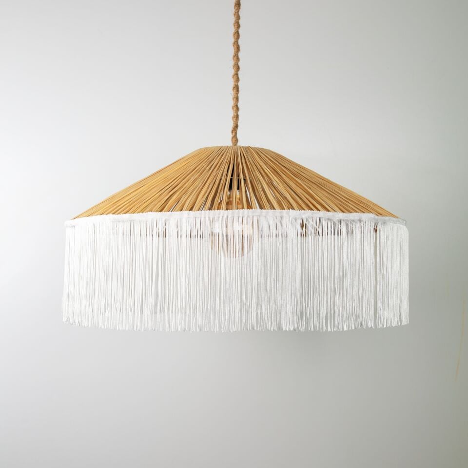 Japon Modern Avize E27 12W 70cm Rafya Doğal/Beyaz Dorbien-SLRP-8001
