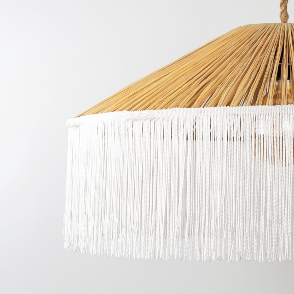 Japon Modern Avize E27 12W 70cm Rafya Doğal/Beyaz Dorbien-SLRP-8001