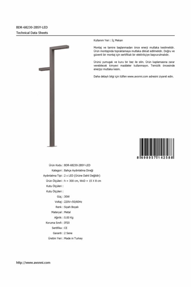 Bahçe Direkleri LED 30W 15x8cm Alüminyum Profil Siyah Dorbien-BDR-68230-2BSY-LED