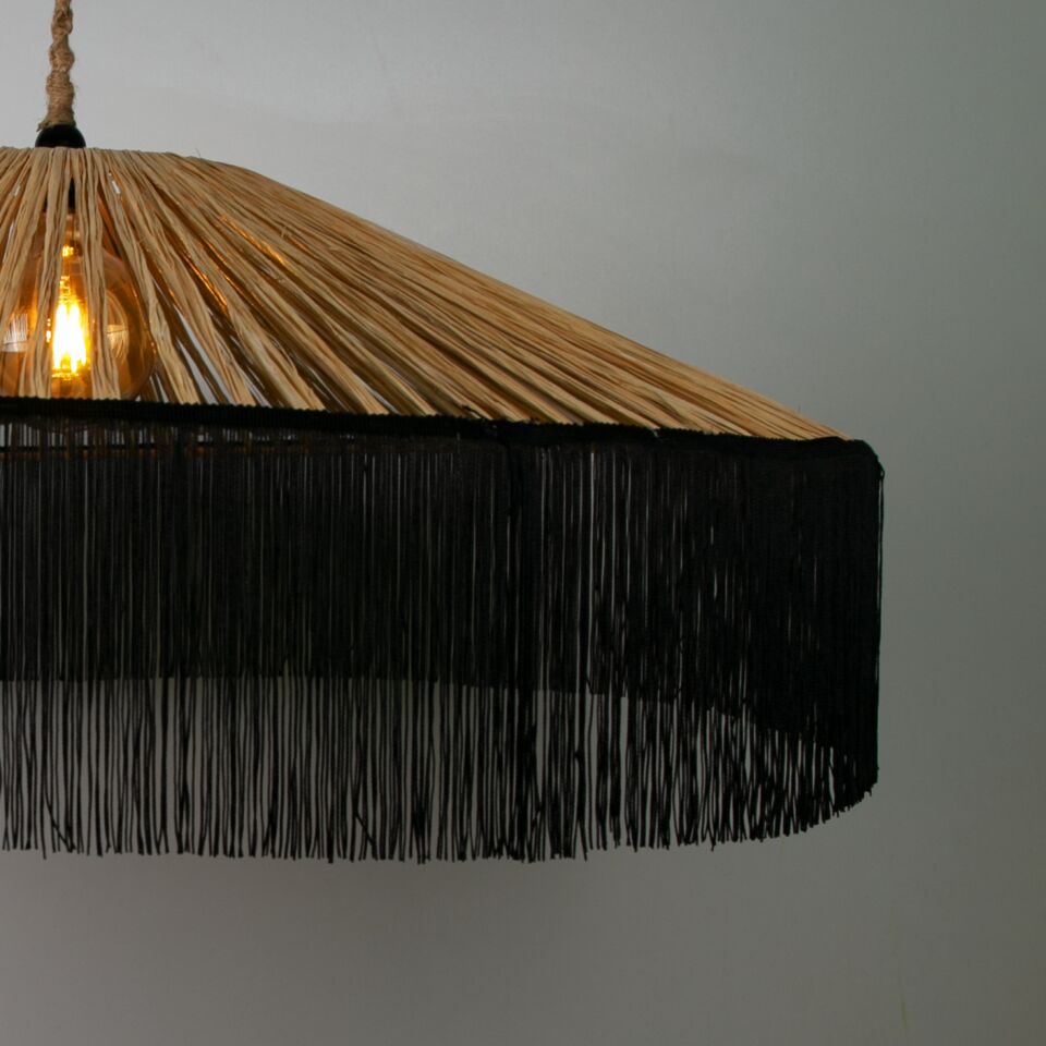 Japon Modern Avize E27 12W 100cm Rafya Doğal/Siyah Dorbien-SLRP-8002