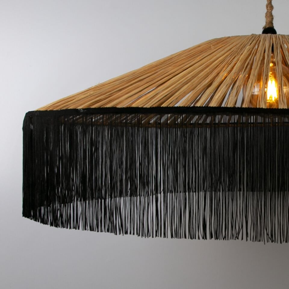 Japon Modern Avize E27 12W 100cm Rafya Doğal/Siyah Dorbien-SLRP-8002