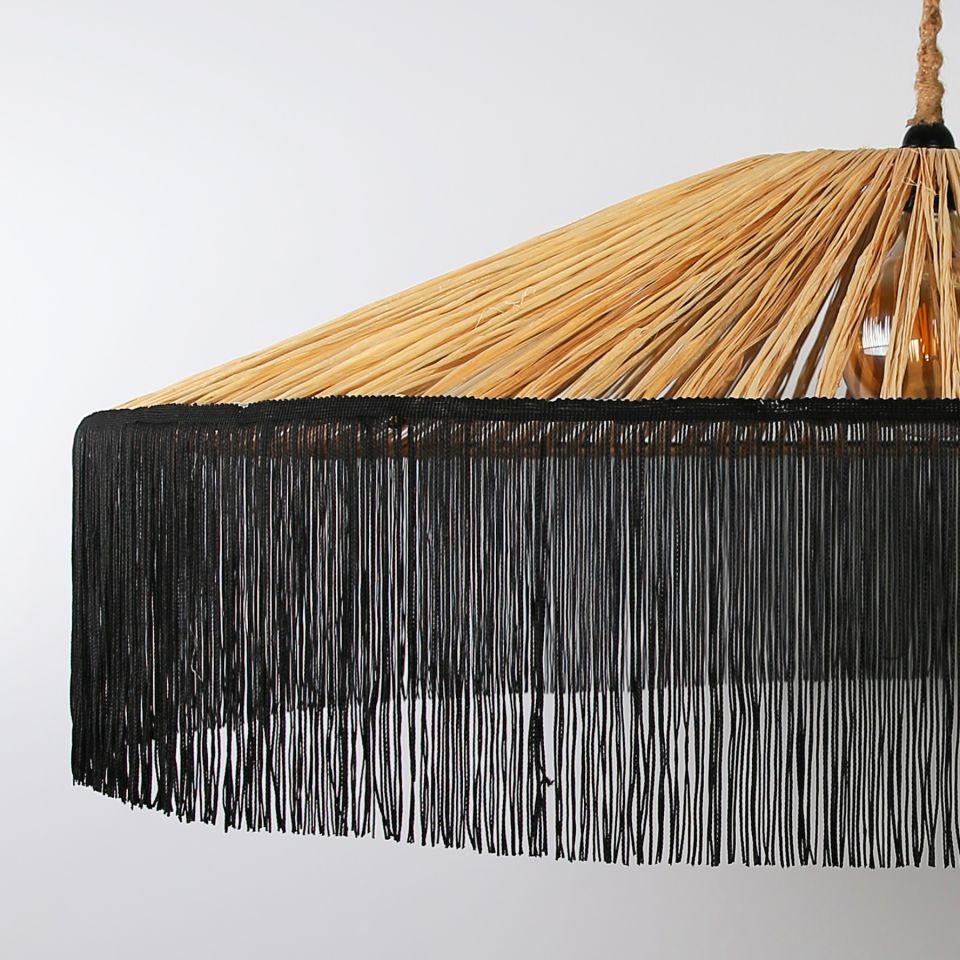 Japon Modern Avize E27 12W 100cm Rafya Doğal/Siyah Dorbien-SLRP-8002