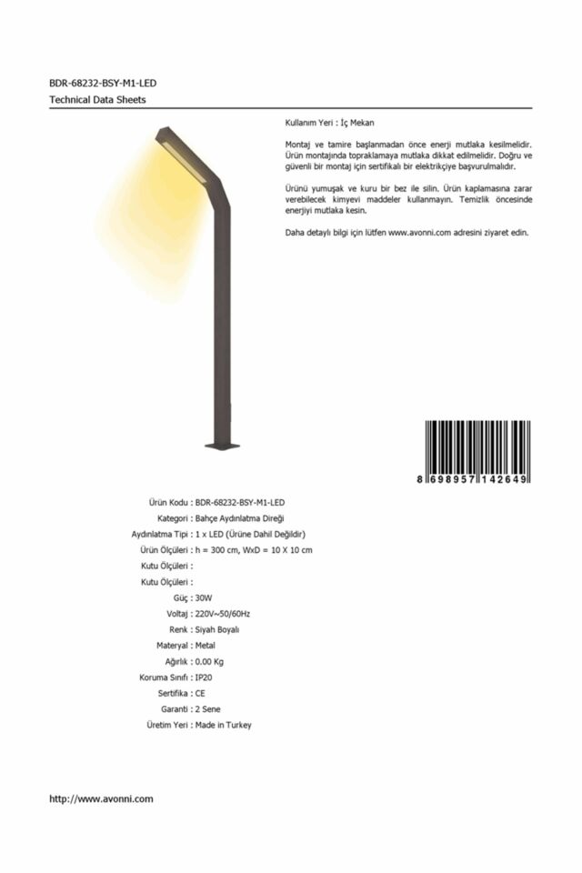 Bahçe Direkleri LED 30W 10x10cm Alüminyum Profil Siyah Dorbien-BDR-68232-BSY-M1-LED