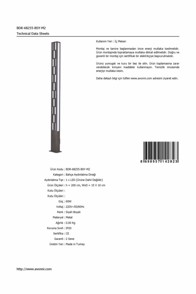 Bahçe Direkleri LED 60W 15x10cm Alüminyum Profil Siyah Dorbien-BDR-68255-BSY-M2