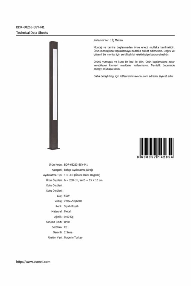Bahçe Direkleri LED 50W 15x10cm Alüminyum Profil Siyah Dorbien-BDR-68263-BSY-M1