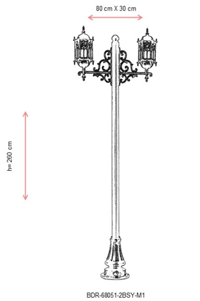 Bahçe Direkleri E27 24W 80x30cm Alüminyum Siyah Dorbien-BDR-68051-2BSY-M1
