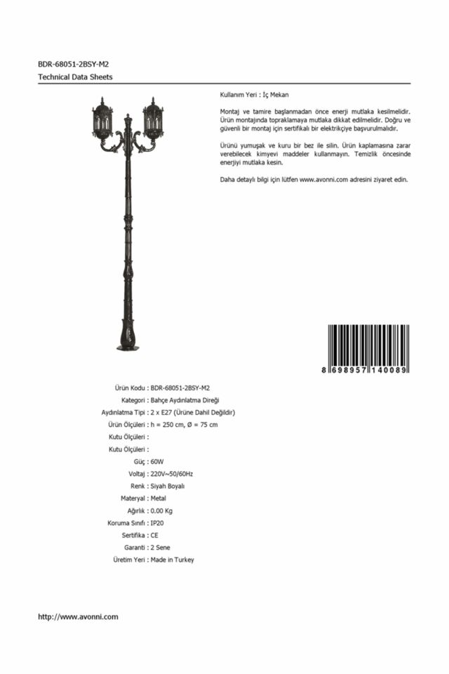 Bahçe Direkleri E27 24W 75cm Alüminyum Siyah Dorbien-BDR-68051-2BSY-M2