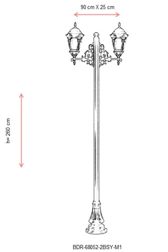 Bahçe Direkleri E27 24W 90x25cm Alüminyum Siyah Dorbien-BDR-68052-2BSY-M1