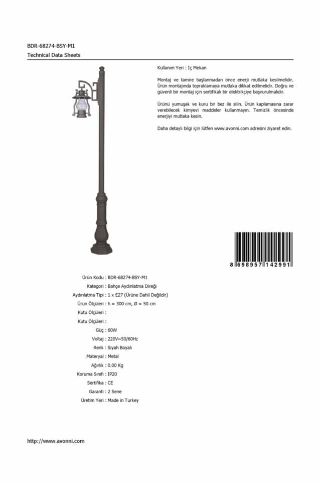 Bahçe Direkleri E27 12W 50cm Çelik Boru Siyah Dorbien-BDR-68274-BSY-M1