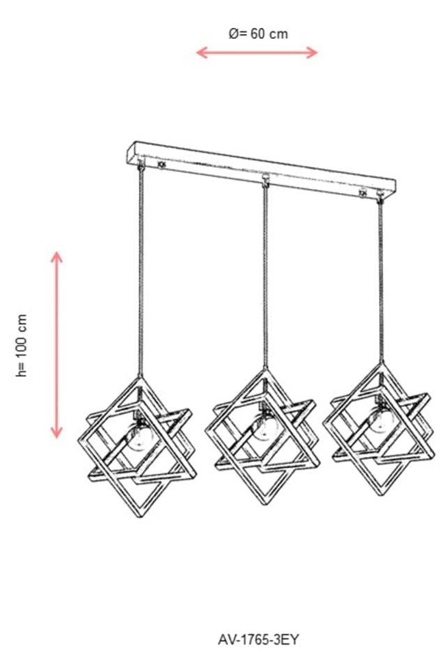 Billie Modern Avize E27 36W 60cm Ahşap Eskitme Avonni-AV-1765-3EY