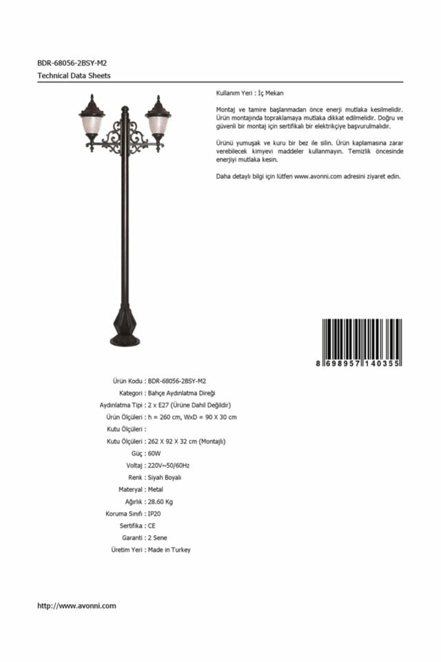 Bahçe Direkleri E27 24W 90x30cm Alüminyum Siyah Dorbien-BDR-68056-2BSY-M2