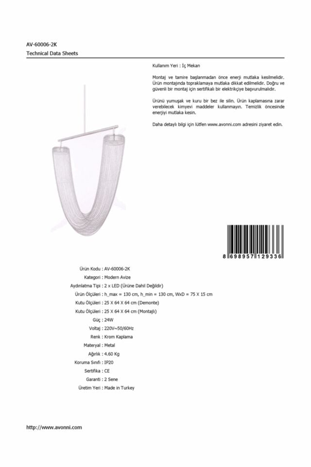 Spring Modern Avize LED 12W 75x15cm Metal Krom Avonni-AV-65130-2K