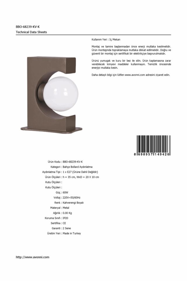Bahçe Bollard E27 12W 20x10cm Alüminyum Profil Kahverengi Dorbien-BBO-68239-KV-K