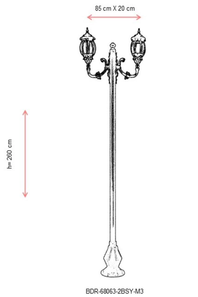 Bahçe Direkleri E27 24W 85x20cm Alüminyum Siyah Dorbien-BDR-68063-2BSY-M3