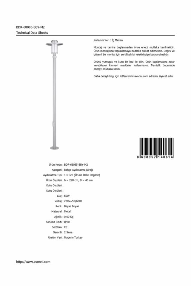 Bahçe Direkleri E27 12W 40cm Alüminyum Beyaz Dorbien-BDR-68085-BBY-M2