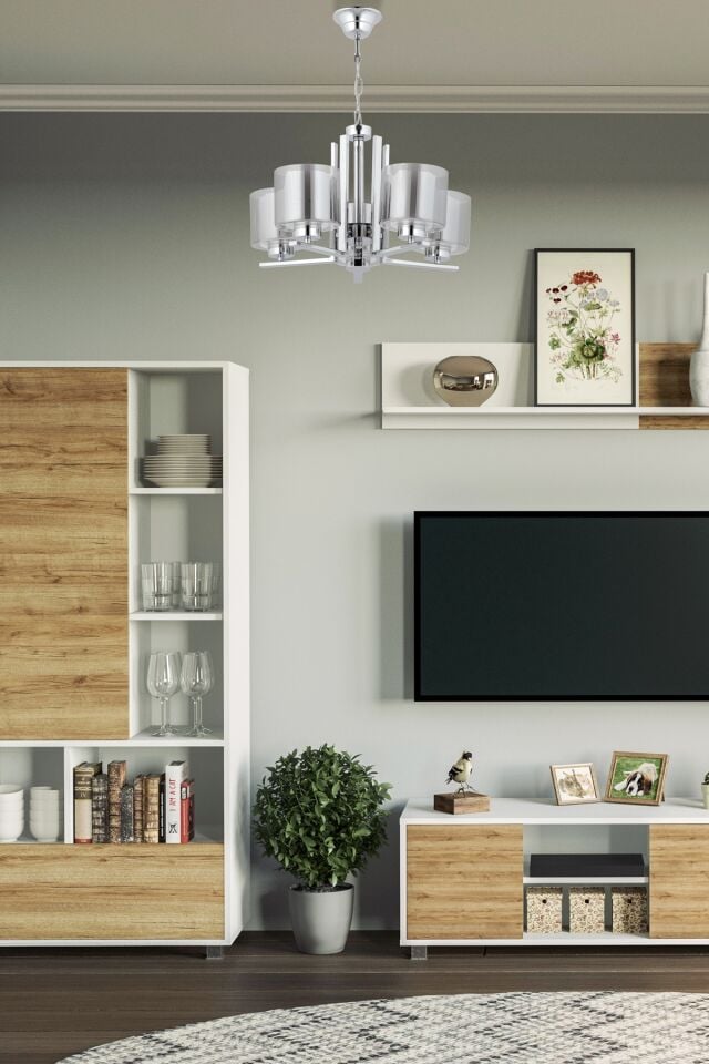 Silindir Modern Avize E27 60W 50cm Metal Krom Dorbien-FZ-7395-5K