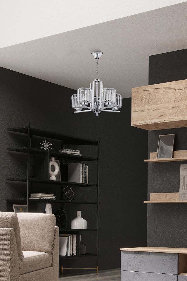 Kristal Modern Avize E27 60W 50cm Metal Krom Dorbien-FZ-7396-5K