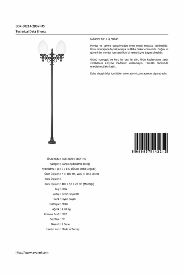Bahçe Direkleri E27 24W 50x20cm Çelik Boru Siyah Dorbien-BDR-68214-2BSY-M5