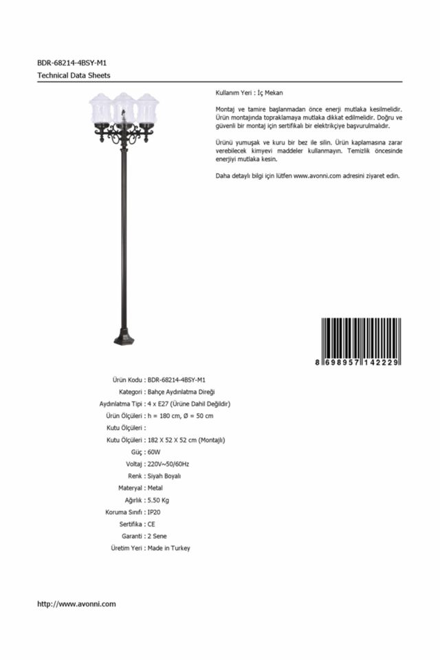 Bahçe Direkleri E27 48W 50cm Çelik Boru Siyah Dorbien-BDR-68214-4BSY-M1