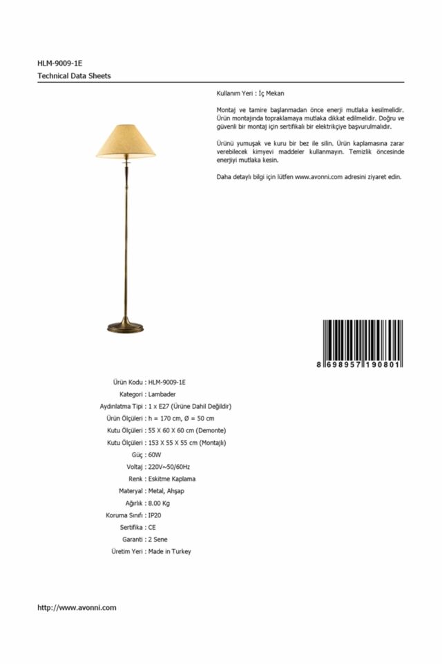 Feyza Lambader E27 12W 50cm Metal Eskitme Avonni-HLM-9009-1E