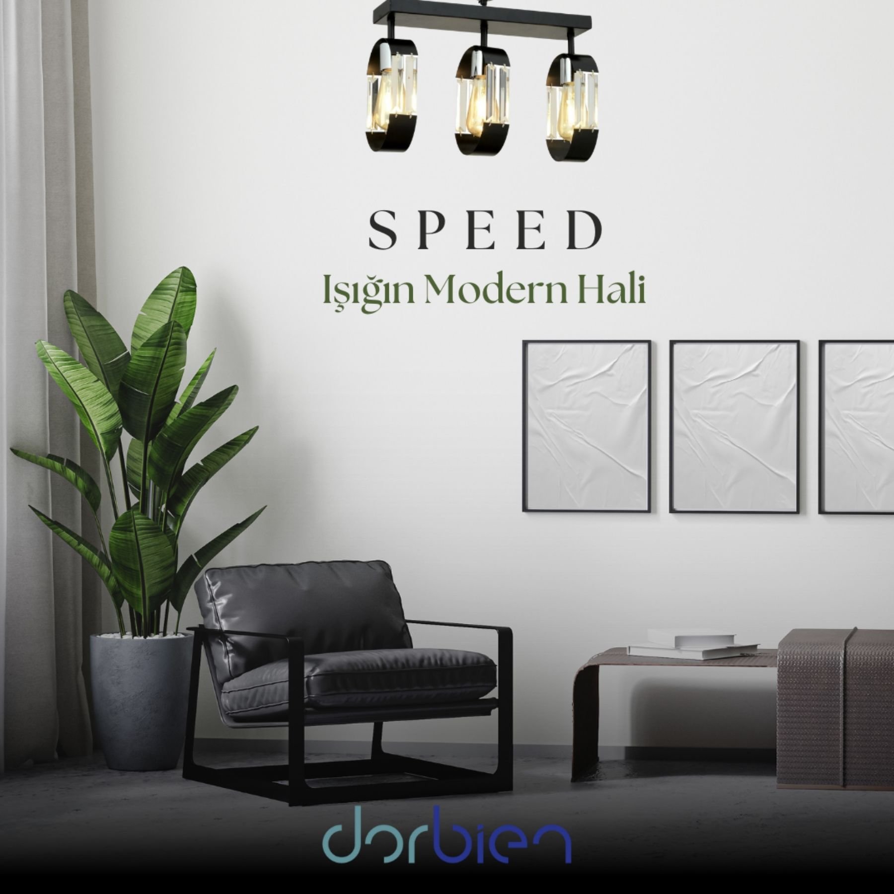 Speed Modern Avize E27 36W 30x12cm Metal Siyah Dorbien-FZ-7380-3S-BSY