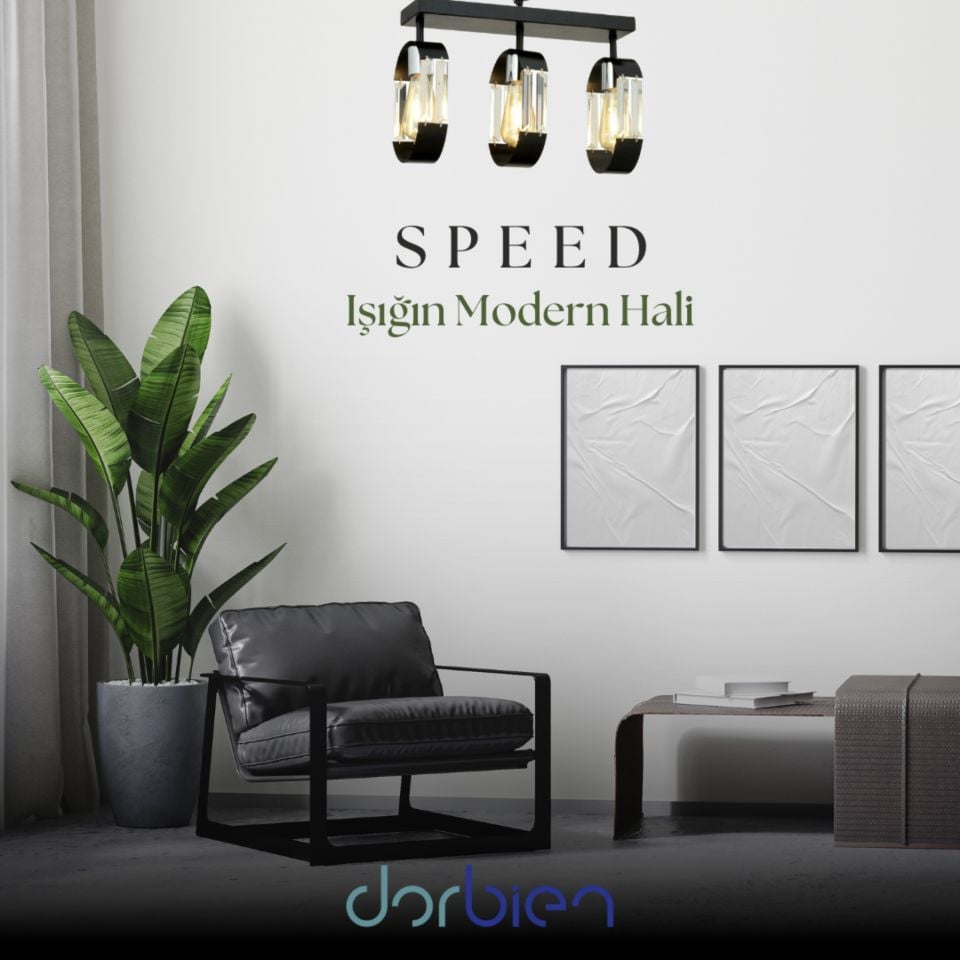 Speed Modern Avize E27 36W 30x12cm Metal Siyah Dorbien-FZ-7380-3S-BSY