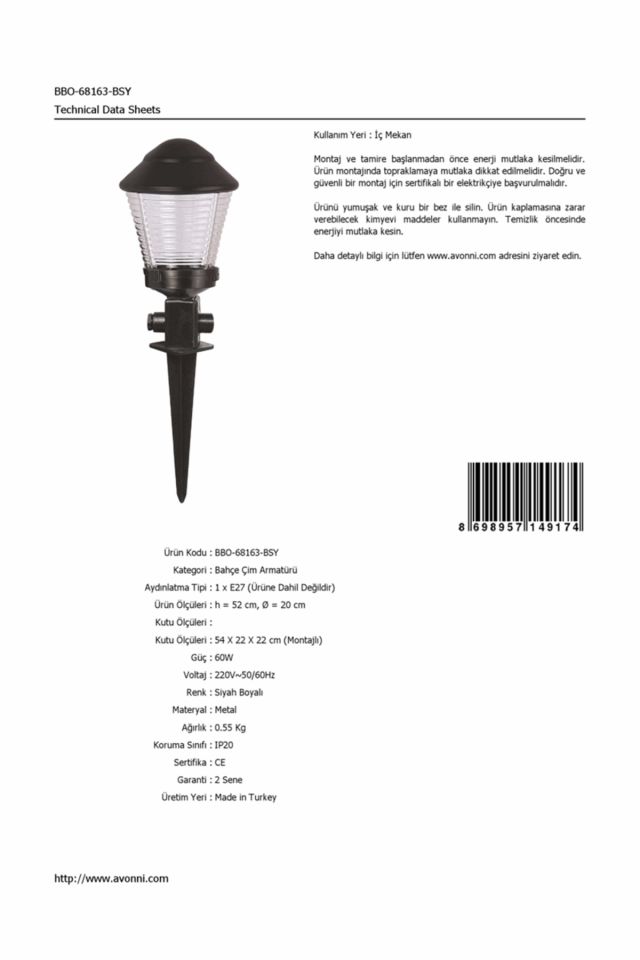 Bahçe Bollard E27 12W 20cm ABS Siyah Dorbien-BBO-68163-BSY