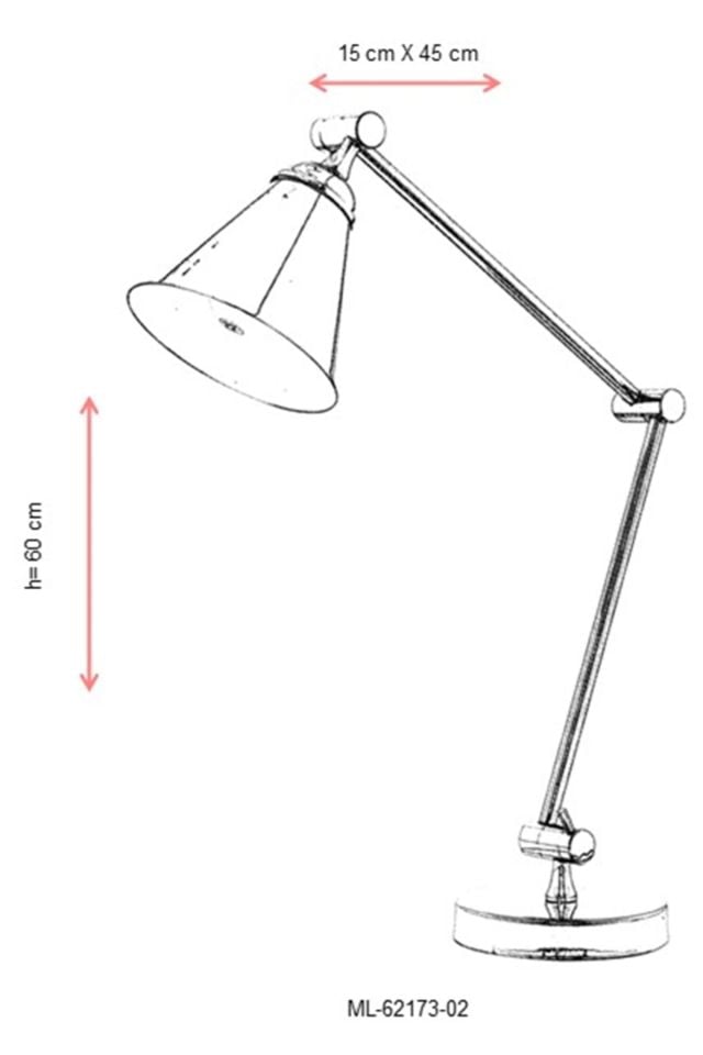 İzzy Çalışma Masası Lambası E27 12W 45x15cm Metal Krom Avonni-ML-62173-02