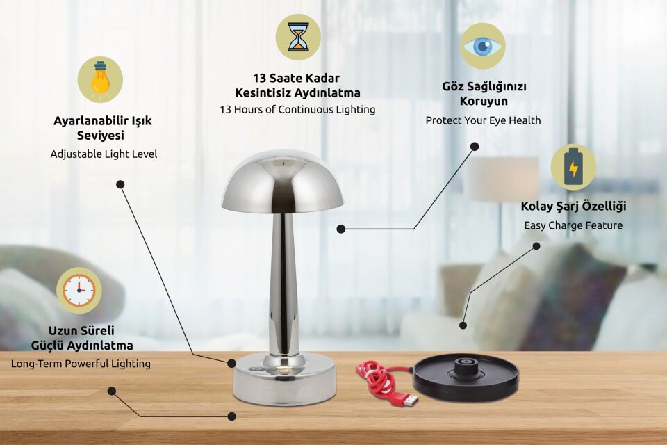 Dark Forest Çalışma Masası Lambası LED 3W 12cm Metal Krom Avonni-ML-64004-K