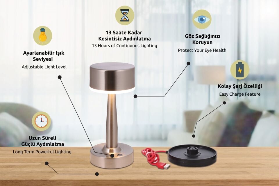 Acceptance Çalışma Masası Lambası LED 3W 11cm Metal Nikel Avonni-ML-64005-N