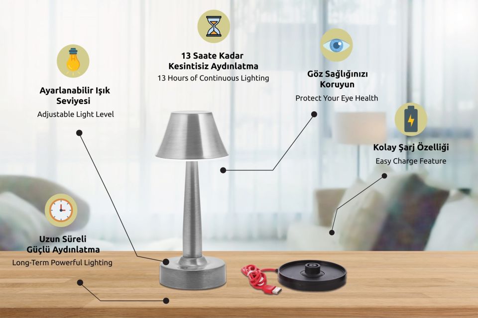 Tracy Çalışma Masası Lambası LED 3W 11cm Metal Nikel Avonni-ML-64006-N