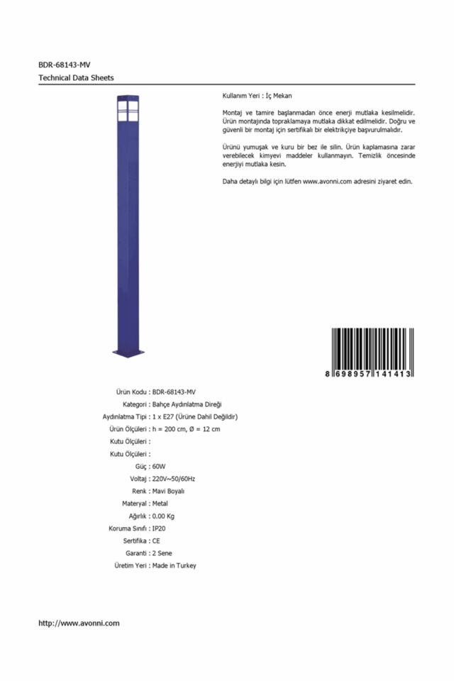 Bahçe Direkleri E27 12W 12cm Alüminyum Mavi Dorbien-BDR-68143-MV