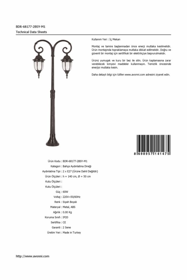 Bahçe Direkleri E27 24W 50cm Çelik Boru Siyah Dorbien-BDR-68177-2BSY-M1