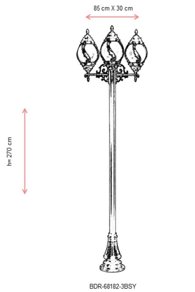 Bahçe Direkleri E27 36W 85x30cm Alüminyum Siyah Dorbien-BDR-68182-3BSY
