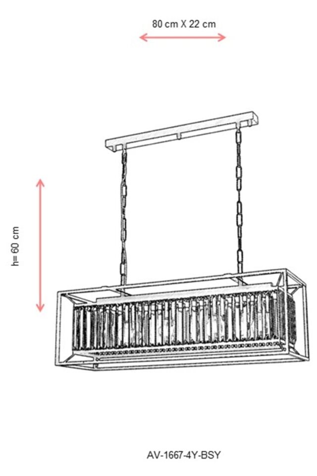 Arthur Modern Avize E27 48W 80x22cm Metal Siyah Avonni-AV-1667-4Y-BSY