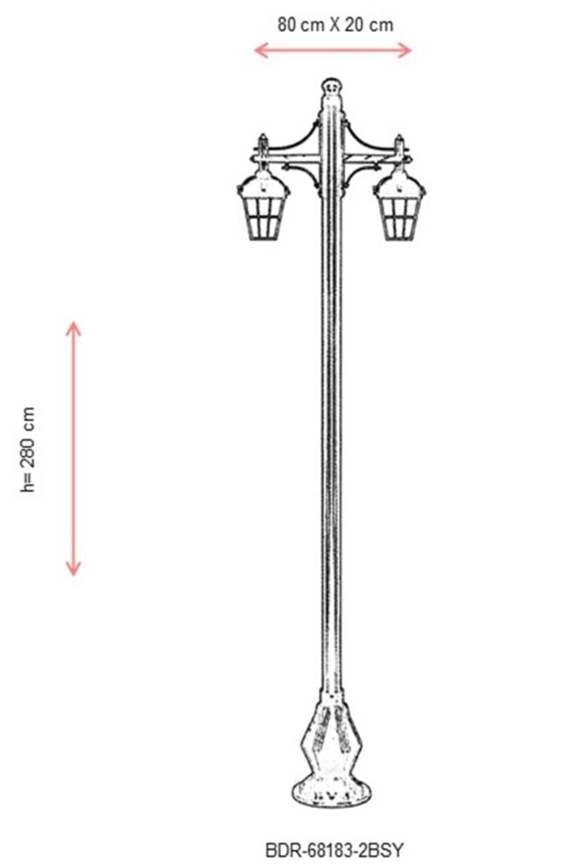Bahçe Direkleri E27 24W 80x20cm Çelik Boru Siyah Dorbien-BDR-68183-2BSY